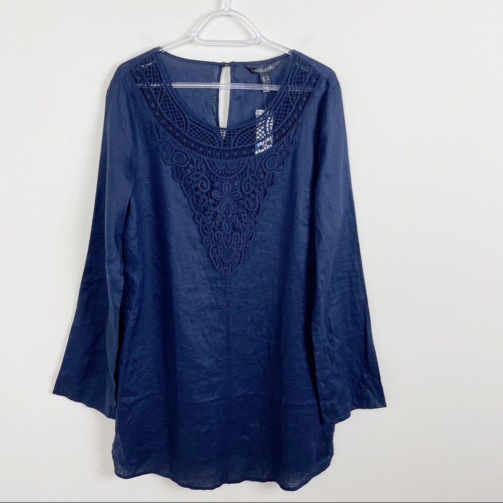Long Tall Sally Pure Linen Lace Trim Tunic Blouse